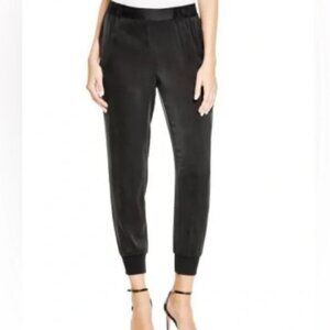 Alice + Olivia AIR High Rise Silk Blend Pull On Stretch Black Joggers Medium